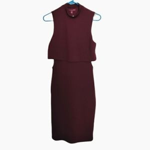 Silvergate Wine Red Sleeveless Mock Neck Popover Sheath Cutout Dress